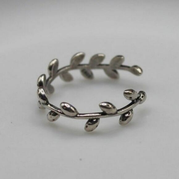 Minimalist Floral Open Leaf Ring Adjustable Rhodium Plated Sterling Silver NWT - Picture 3 of 9